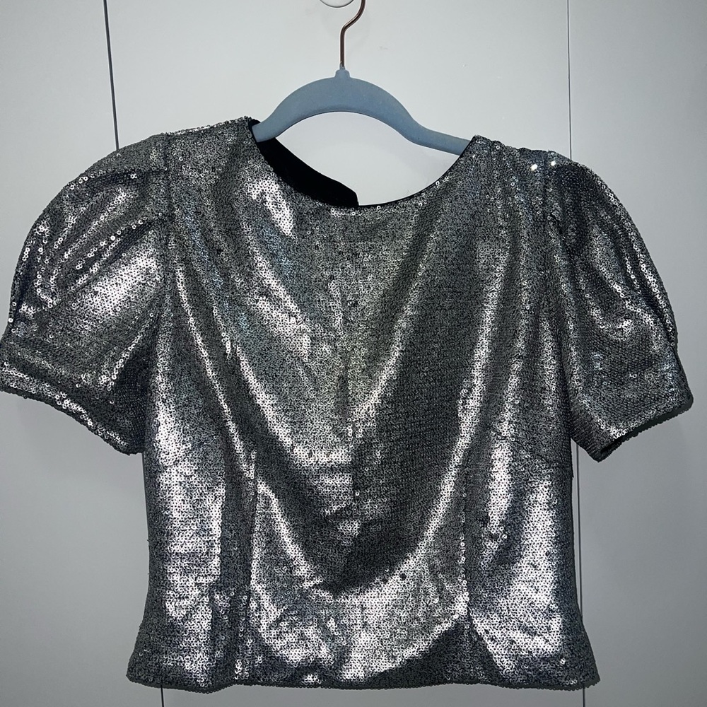 Silver Sequin Puff Sleeve Top